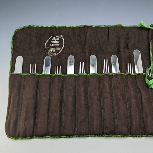 英國古董白色蝴蝶殼手柄甜品餐具 6 對布盒套裝